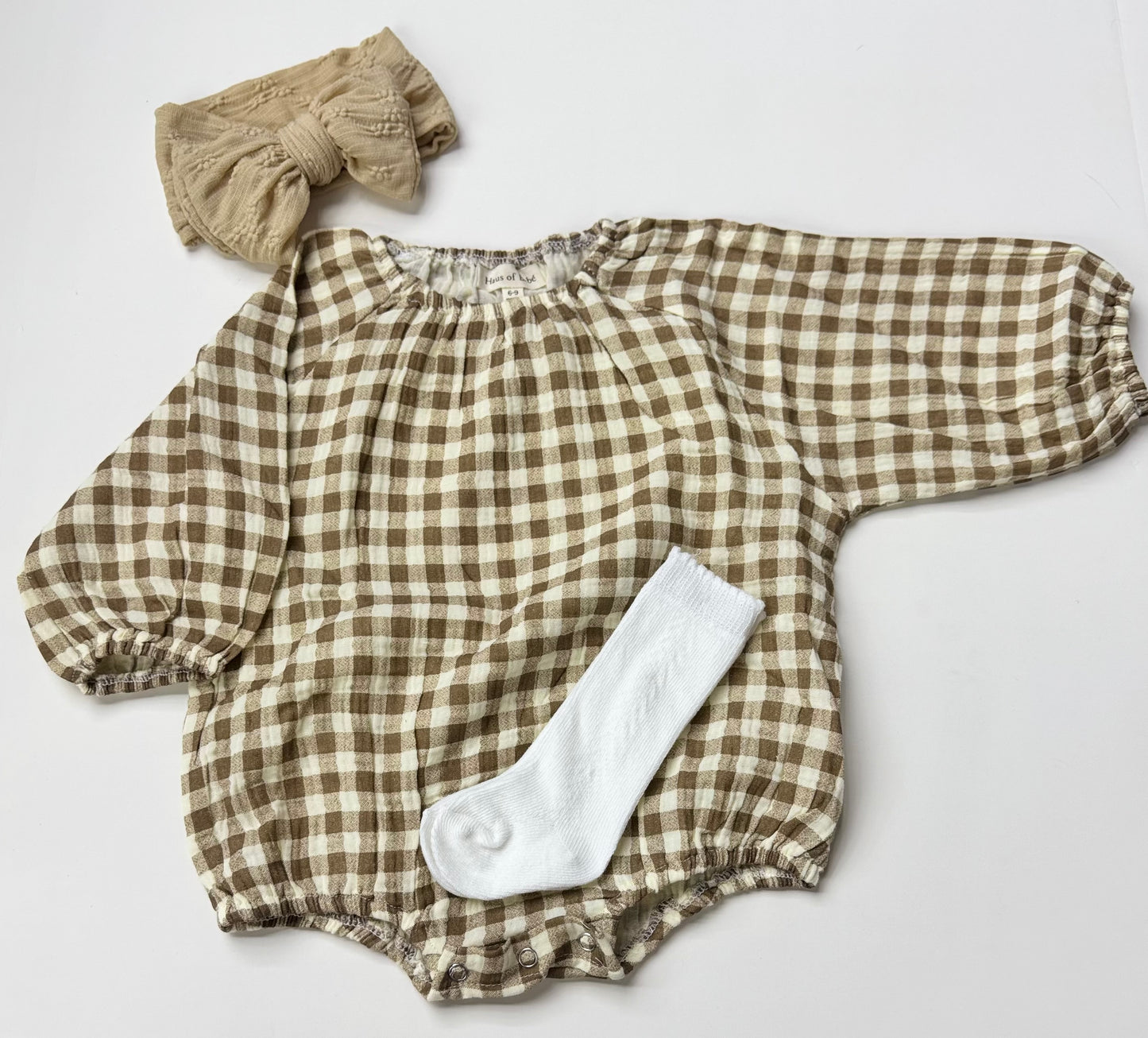Nora Gingham Romper | Brown