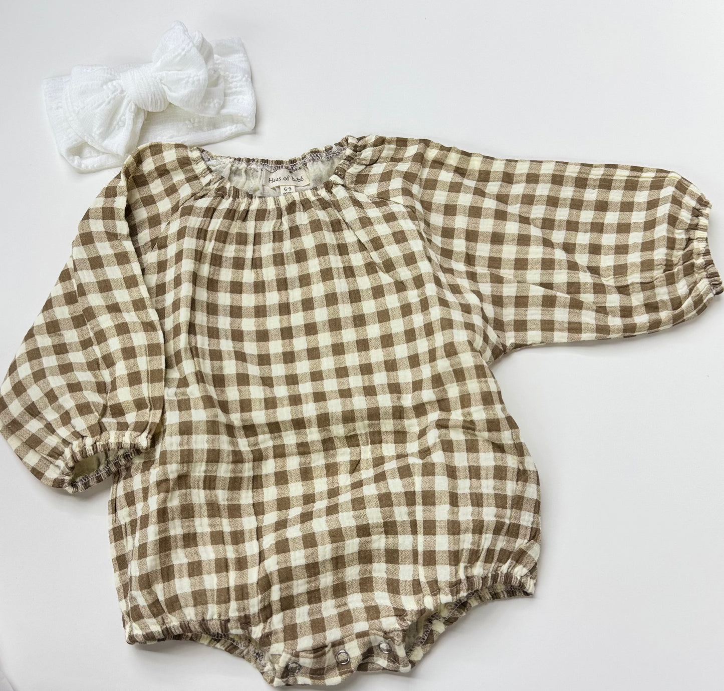 Nora Gingham Romper | Brown