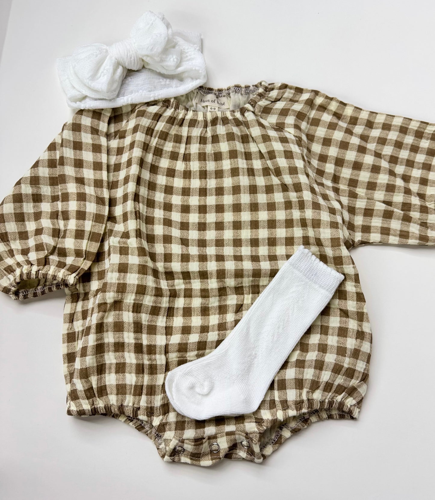 Nora Gingham Romper | Brown