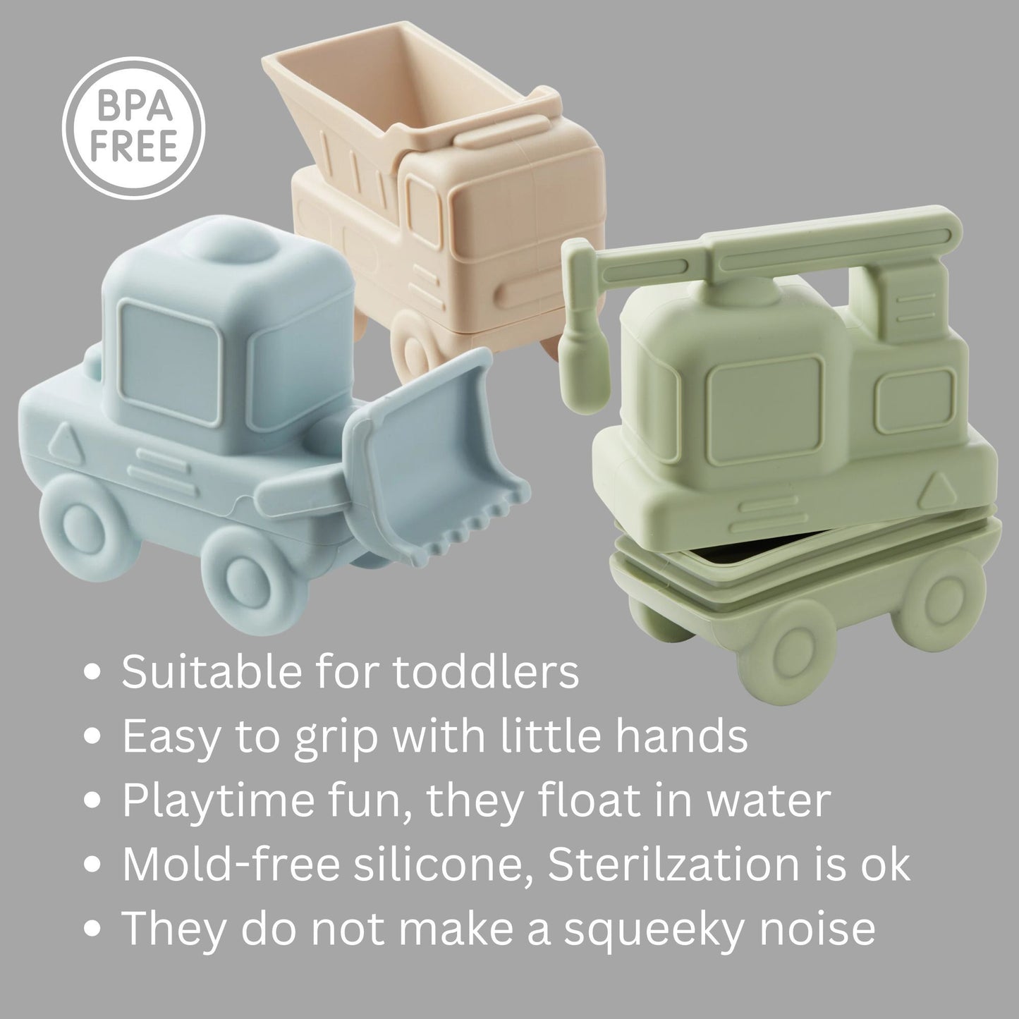 Ali + Oli Construction Vehicles Mold Free Bath Toys (Set of 3)